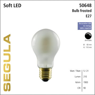 LED lamp frost 5W 1900K 200 lm E27 mat filament Segula dimbaar 50648