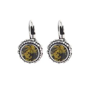 Biba Hang Oorbellen met Klaphaak en Swarovski Steentje Khaki