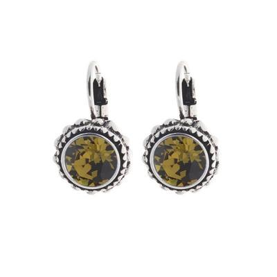 Biba Hang Oorbellen met Klaphaak en Swarovski Steentje Khaki