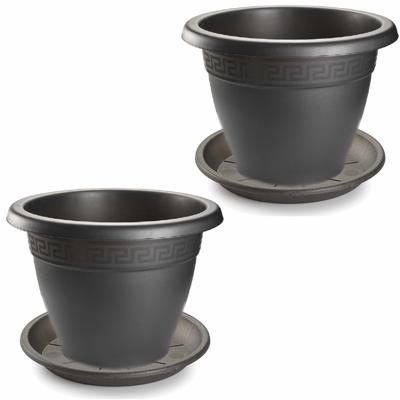 Forte Plastics 2x bloempot met onderschaal - antraciet - rond - D50 x H40 cm - kunststof