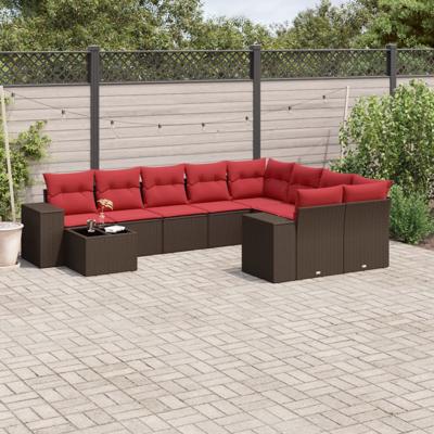 10-delige tuinbankset met kussens, bruin polyrotan
