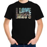 Tekst t-shirt I love dinosaurs met dieren foto van een dino zwart voor kinderen