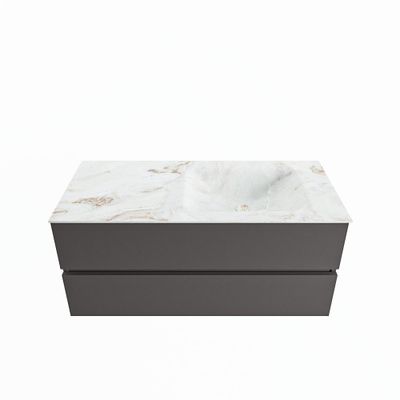 MONDIAZ VICA-DLUX 110cm badmeubel onderkast Dark grey 2 lades. Inbouw wastafel CLOUD rechts zonder kraangat, kleur Frappe. MONDIAZ VICA-DLUX 110cm badmeubel onderkast Dark grey 2 lades. Inbouw wastafel CLOUD rechts zonder kraangat, kleur Frappe.