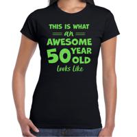 Verkleed T-shirt voor dames - leeftijd 50 jaar - awesome - zwart - glitter groen - Sarah