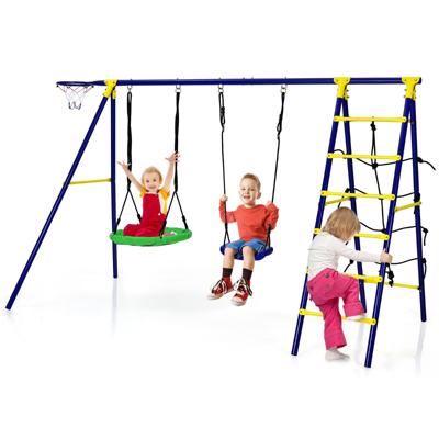 Schommelset met 2 Schommels Basketbalmand Klimnet en Klimladder Kinderschommel Tuinschommel Dubbele Schommel voor Tuin Erf