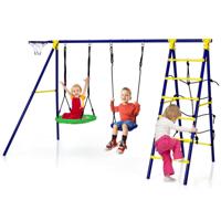 Schommelset met 2 Schommels Basketbalmand Klimnet en Klimladder Kinderschommel Tuinschommel Dubbele Schommel voor Tuin Erf