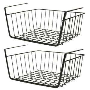 Urban Living Kastmandje - 2x - opberg/hang mandjes - rvs - zwart - 30 x 25 x 14 cm