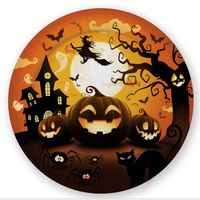 Halloween/horror pompoen bordjes - 6x - zwart - papier - D23 cm - Feestbordjes - thumbnail