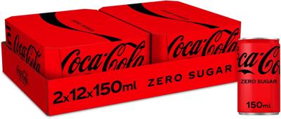 Coca-Cola Zero frisdrank, mini blik van 15 cl, pak van 24 stuks
