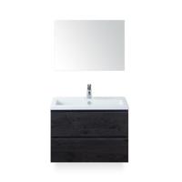 Vogue Badmeubelset 80 cm - Greeplijst in kleur - Black Oak - Keramische Wastafel Wit 1 kraangat - met Spiegel
