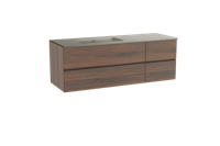 Storke Edge zwevend badmeubel 150 x 52 cm notenhout met Diva asymmetrisch linkse wastafel in top solid zijdegrijs