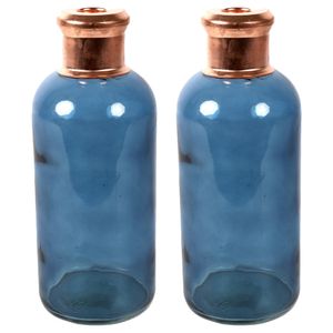 Bloemenvaas Firm Bottle - 2x - transparant blauw/koper - glas - D11 x H27 cm