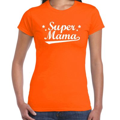 Super mama cadeau t-shirt oranje dames