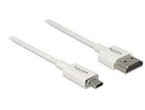 Delock 85150 HDMI-kabel HDMI Aansluitkabel HDMI-A-stekker, HDMI-micro-D-stekker 1.50 m Wit 4K UHD, Vergulde steekcontacten