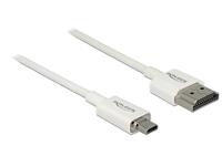 Delock 85150 HDMI-kabel HDMI Aansluitkabel HDMI-A-stekker, HDMI-micro-D-stekker 1.50 m Wit 4K UHD, Vergulde steekcontacten - thumbnail