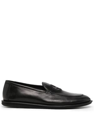 Giorgio Armani chaussons en cuir à logo brodé - Noir