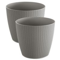 Plantenpot voor buiten - Set van 2x stuks - steengrijs - kunststof - D19 x H17 cm - Stijlvol