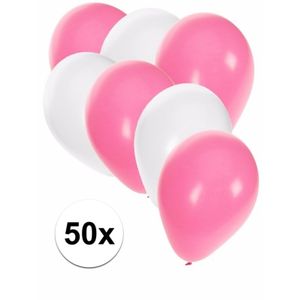 50x ballonnen - 27 cm - wit / lichtroze versiering