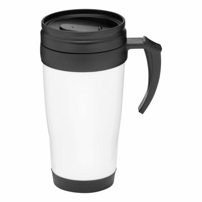 Thermosbeker/warmhoudbeker Koffie To Go - wit/zwart - 400 ml - koffie/thee bekers - dubbelwandig