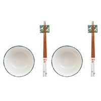 6-delige sushi serveer set porselein voor 2 personen wit/groen