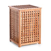 Wasmand - bamboe hout - deksel en waszak - 40 x 40 x 58 cm - 50 liter - vierkant