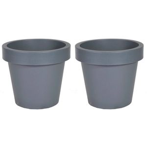 Mega Collections Plantenpot/bloempot - 2x - kunststof - grijs - buiten - D20 x H18 cm - Plantenpotten