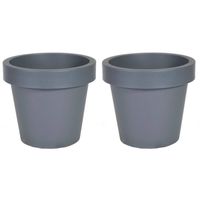 Mega Collections Plantenpot/bloempot - 2x - kunststof - grijs - buiten - D20 x H18 cm - Plantenpotten