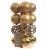 Chique Christmas kerstboom decoratie kerstballen goud 16 stuks   -
