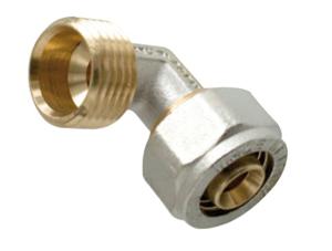 Kirchhoff Messing overgangshoek 90°, vernikkeld, 26 mm x 3/4"ET, klemkoppeling voor meerlagenbuis - 988907555
