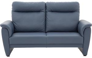 Goossens Excellent Bank More Met Hoge Rug blauw, leer, 2-zits, stijlvol landelijk
