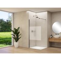 Van Rijn Products ST01 vaste wand - 78x200cm - helder glas met satijnbaan - - dikte 8mm - stabilisatiestang - muurprofiel - Gunmetal Geborsteld ST0150080GSGMM