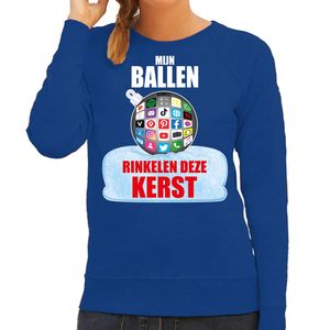 Rinkelende Kerstbal sweater / foute Kersttrui Mijn ballen rinkelen deze Kerst blauw voor dames