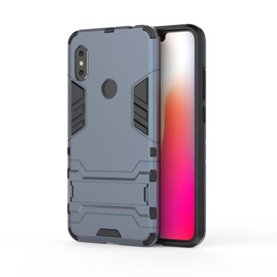 Schokbestendige PC + TPU Case voor Xiaomi Redmi Note 6 met houder (marineblauw)