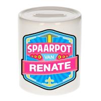 Kinder spaarpot met naam - Renate - keramiek - met dop - wit - Sparen - Spaargeld van Renate