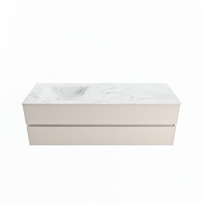 MONDIAZ VICA-DLUX 150cm badmeubel onderkast Linen 2 lades. Inbouw wastafel CLOUD links 1 kraangat, kleur Opalo.