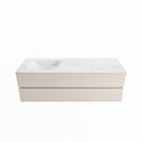 MONDIAZ VICA-DLUX 150cm badmeubel onderkast Linen 2 lades. Inbouw wastafel CLOUD links 1 kraangat, kleur Opalo.