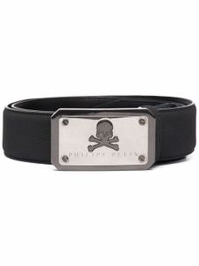 Philipp Plein ceinture en cuir à plaque logo - Noir