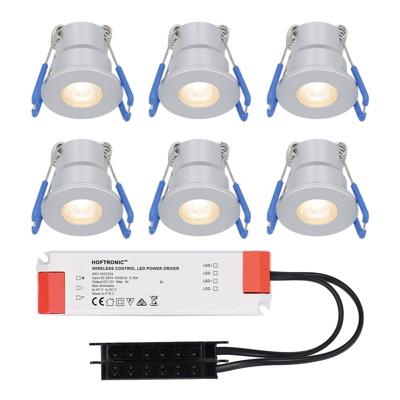 Set van 6 Milano LED Mini Inbouwspots met trafo - 12 Volt 3 Watt 200 lumen - Plat 34mm - 2700K - IP65 waterdicht - Grijs