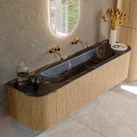Badmeubel Mondiaz Kurve-Dlux | 170 cm | Meubelkleur Oak | Wastafelkleur Lava | Solid surface | Midden spoelbak | Zonder kraangat(en)
