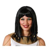 Verkleedpruik voor dames met half lang haar - Cleopatra - zwart - Egypte/geschiedenis/oudheid - thumbnail