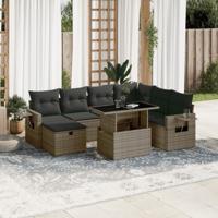 8-delige Loungeset met kussens poly rattan grijs