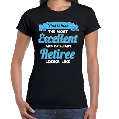 Cadeau/Verkleed T-shirt dames - zwart/blauw - Pensioen - leukste collega - afscheid