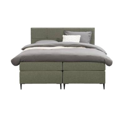 Leen Bakker - Boxspring Liv Geblokt - 160x200 Cm - Slanke Poot - Stof - Groen