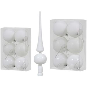 Kerstversiering set kerstballen met piek wit 6 - 8 cm - pakket van 54x stuks