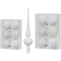 Kerstversiering set kerstballen met piek wit 6 - 8 cm - pakket van 54x stuks