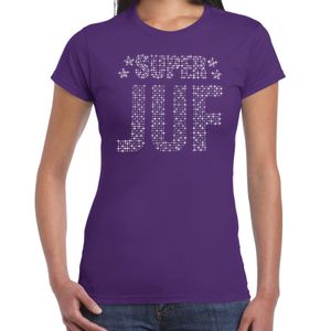 Glitter Super Juf t-shirt paars rhinestones steentjes voor dames - Glitter cadeau shirt/ outfit