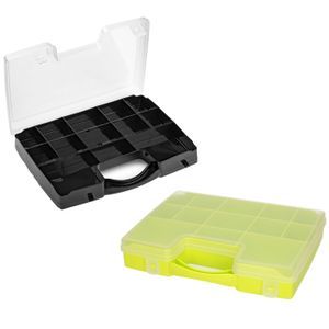 Forte Plastics - 4x Opberg vakjes doos/Sorteerbox - 13-vaks kunststof - 27 x 20 x 3 cm - zwart/groen