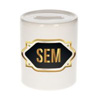 Naam cadeau spaarpot Sem met gouden embleem