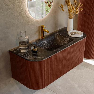 Badmeubel Mondiaz Kurve-Dlux | 110 cm cm | Meubelkleur Ruby | Wastafelkleur Lava | Solid surface | Wasbak midden spoelbak | 1 kraangat