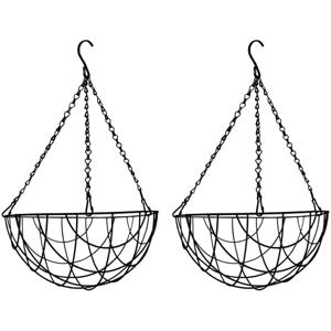 Bloempot hangmand - 2x - zwart - incl ophangmateriaal - 30 cm